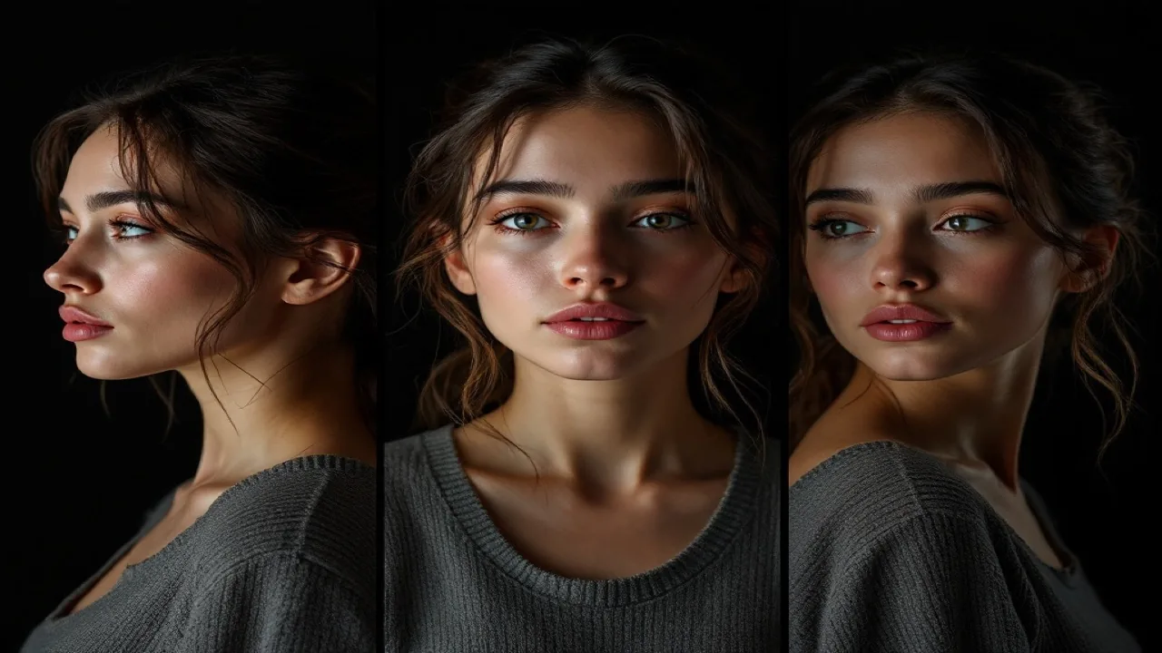 Seedance 2.5 AI character consistency — same subject shown from three angles with identical wardrobe and lighting